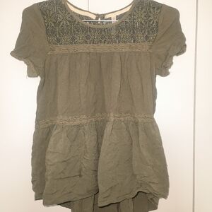 Olive Green Lace Detail Blouse